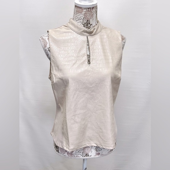 MARC‎ NEW YORK Beige crocodile print keyhole front sleeveless top size M. - Picture 2 of 11
